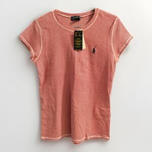 Polo Ralph Lauren Women’s L Red White Mini Striped Short Sleeve Crewneck T-Shirt